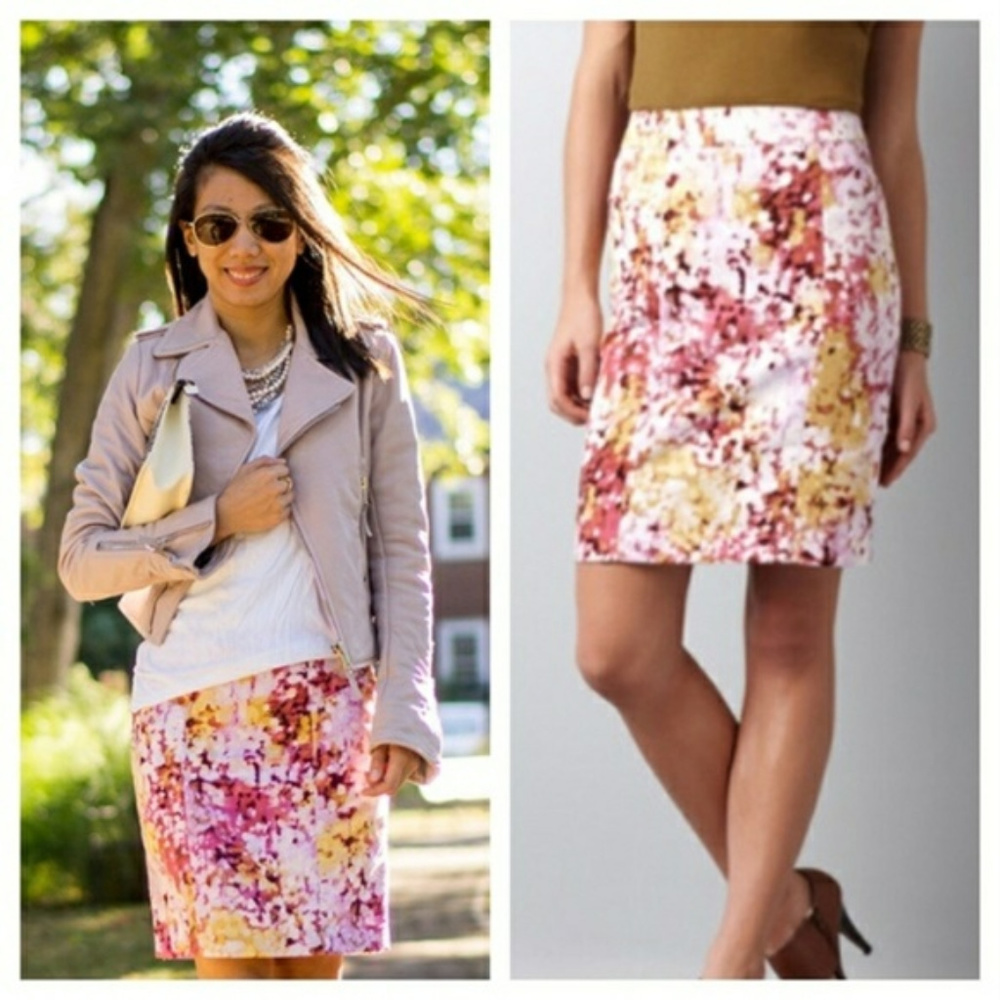 LOFT Abstract Floral Watercolor Print Skirt